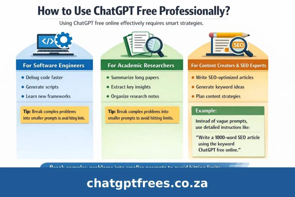 Infographics how to use ChatGPT Free Professionally